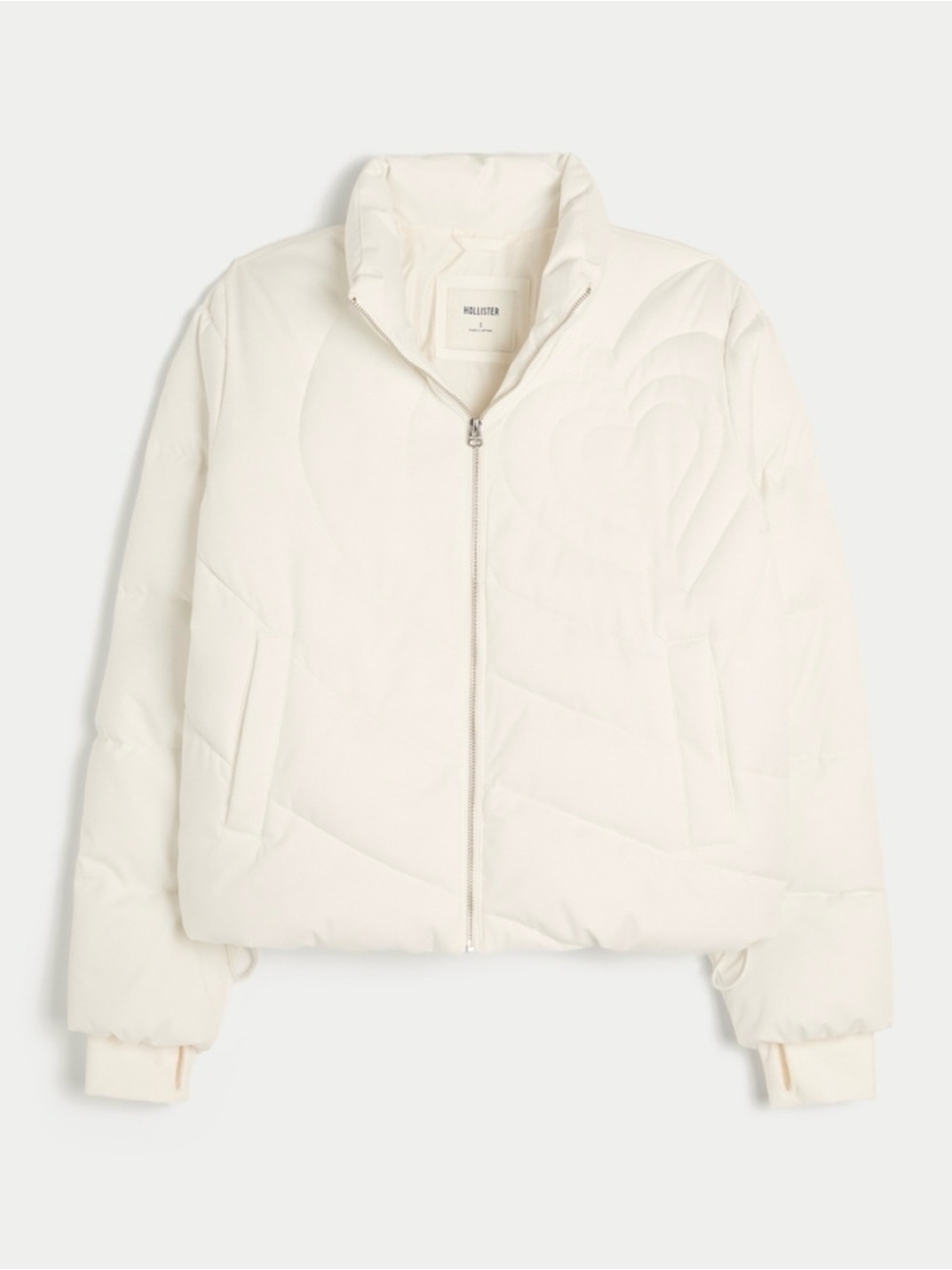 Hollister White Heart-Quilted Cropped Puffer Jacket size medium